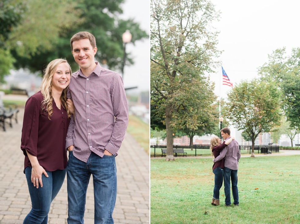 Fall rainy day Engagement photos on Federal Hill Park