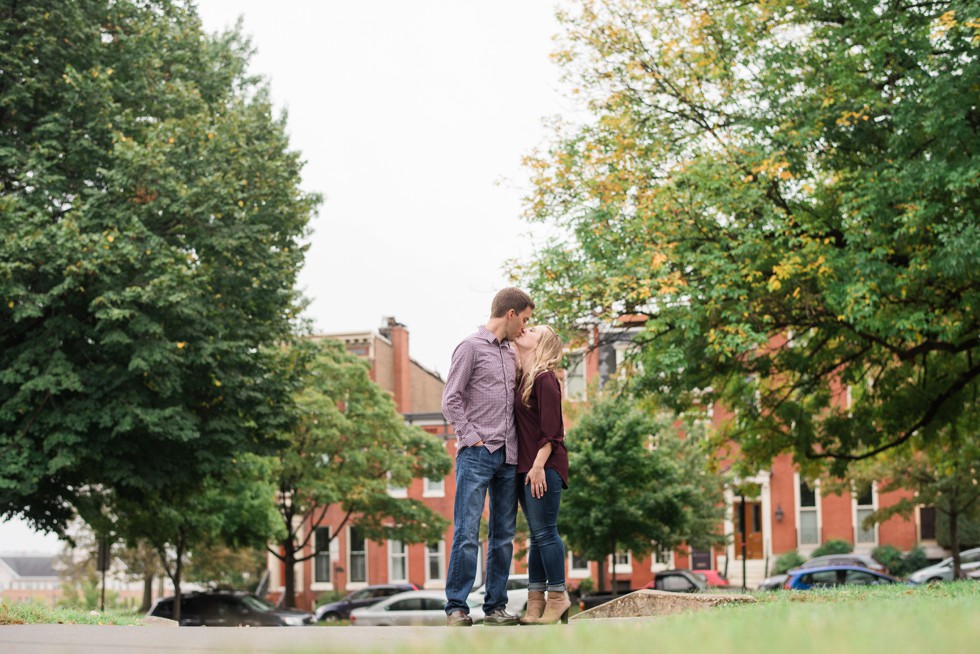 Autumn rainy day Engagement photos on Federal Hill