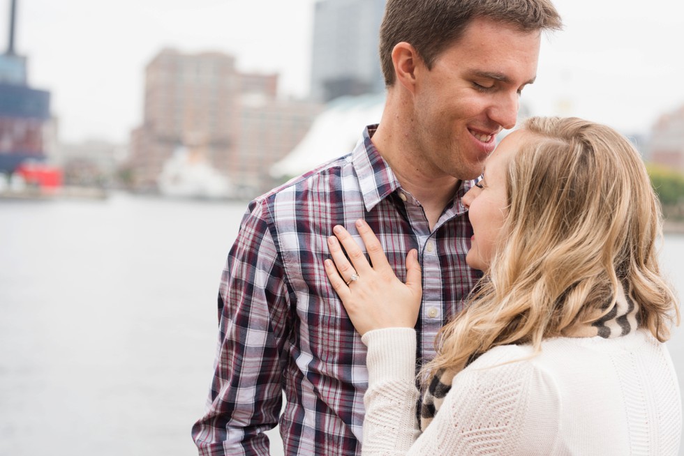 Pier homes at Harborview engagement photographs with plaid shirt