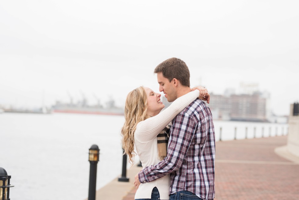 Fall outfits for engagement photos on Pier homes at Harborview