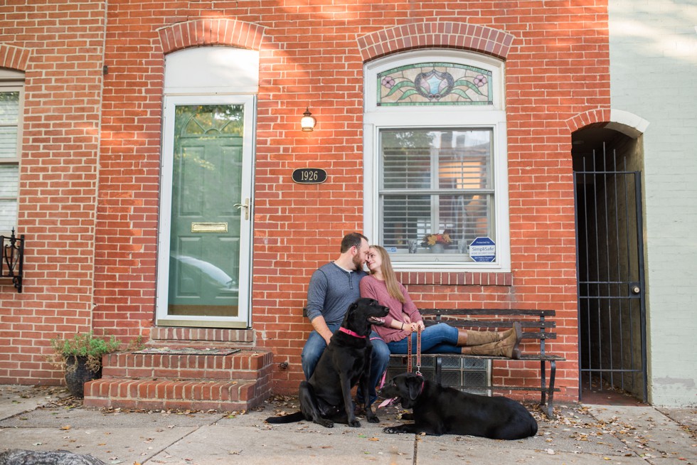 Sunset engagement photos in Fells Point Baltimore at new home