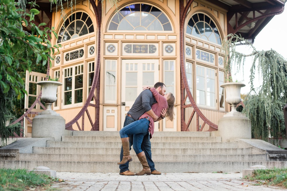 Engagement photos at Patterson Park Pagoda in the fall