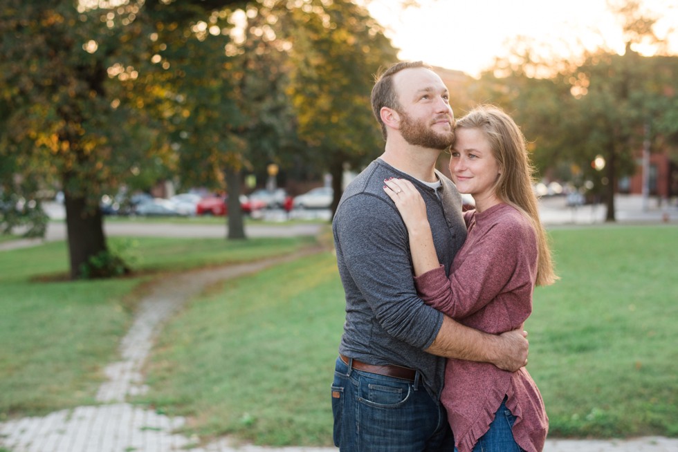 Engagement Photos in Patterson Park during the fall sunset