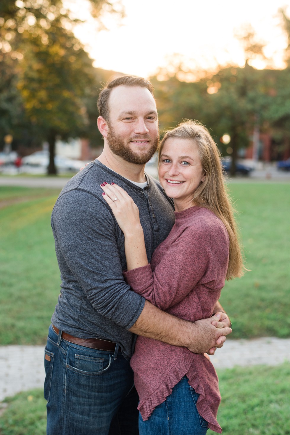 Engagement Photos in Patterson Park during the fall sunset