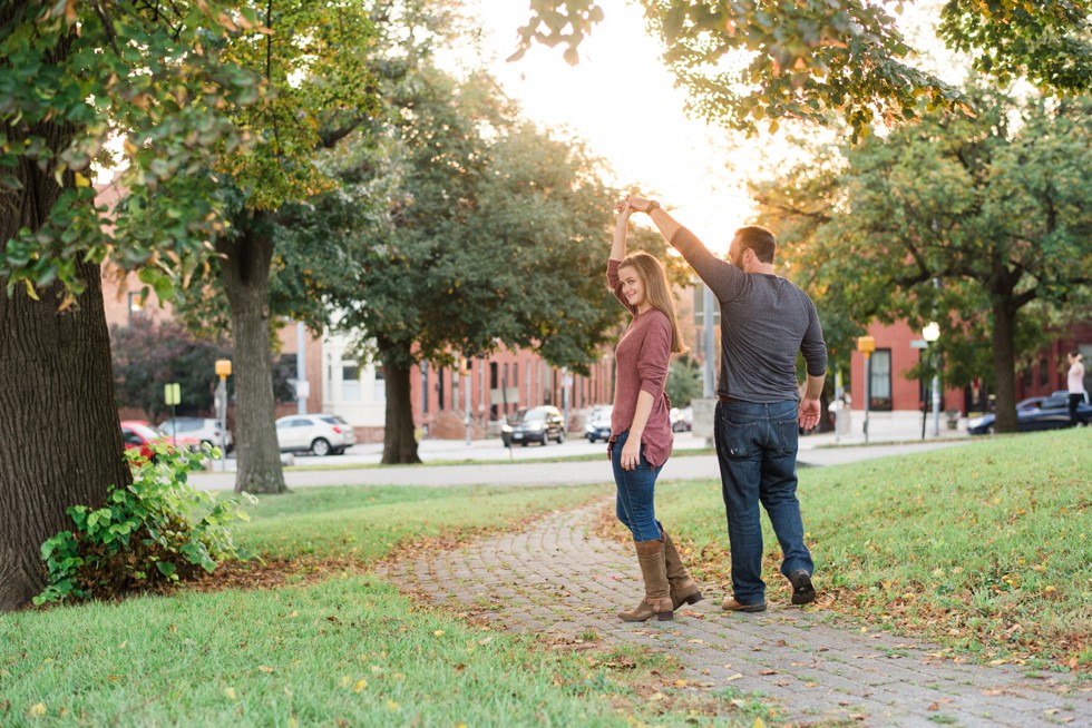 Sunset engagement photos in Patterson Park Baltimore