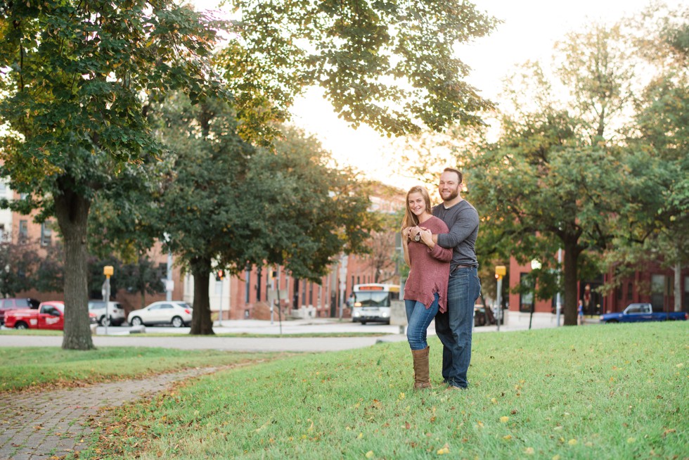 Sunset engagement photos in Fells Point Baltimore