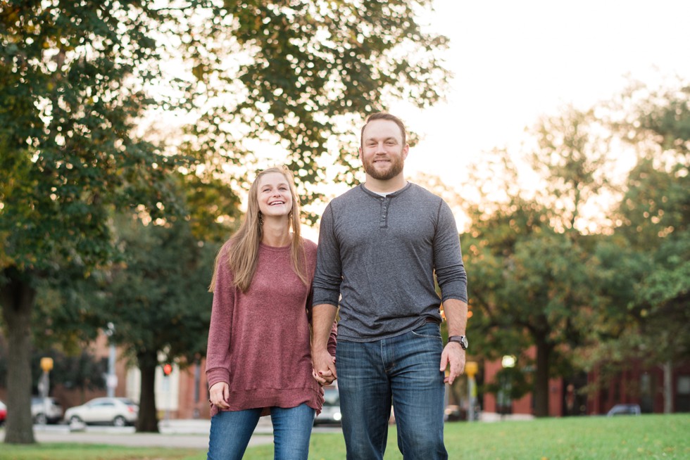 Sunset engagement photos in Fells Point Baltimore