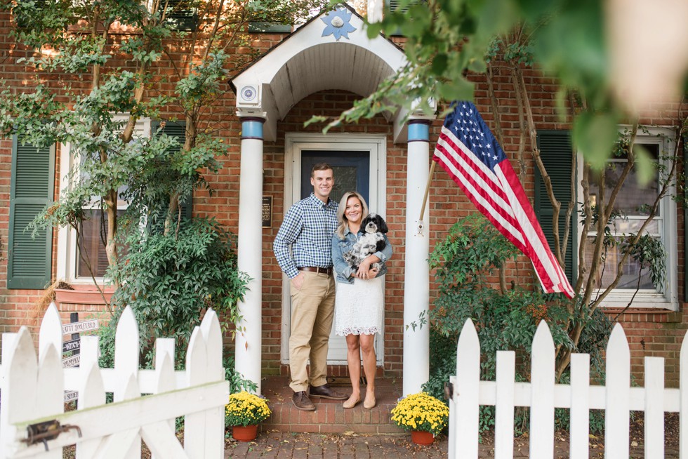 Annapolis engagement photo with black and white dog