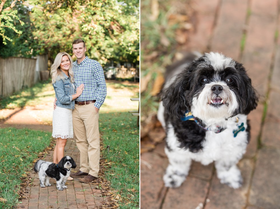 Annapolis engagement photo with black and white dog