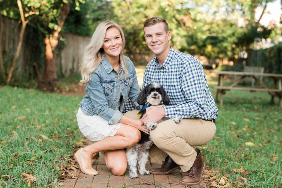 Annapolis engagement photo with black and white dog