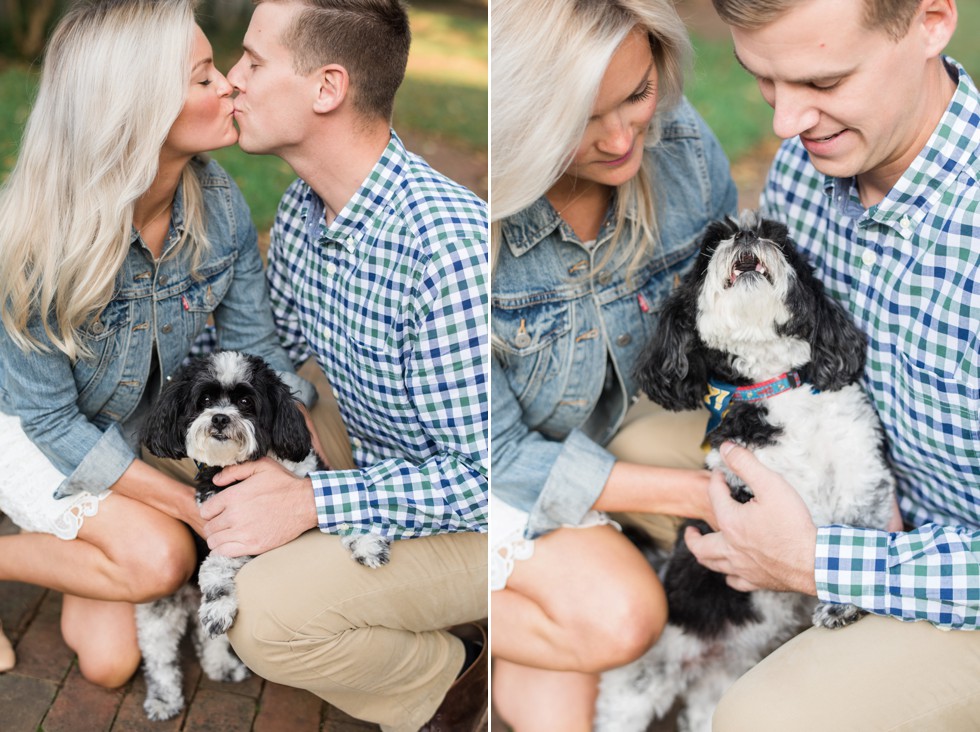 Annapolis engagement photo with black and white dog