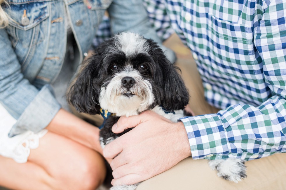 Annapolis engagement photo with black and white dog