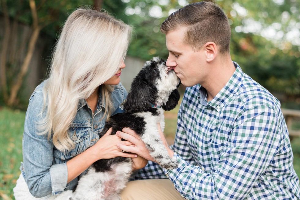 Annapolis engagement photo with black and white dog