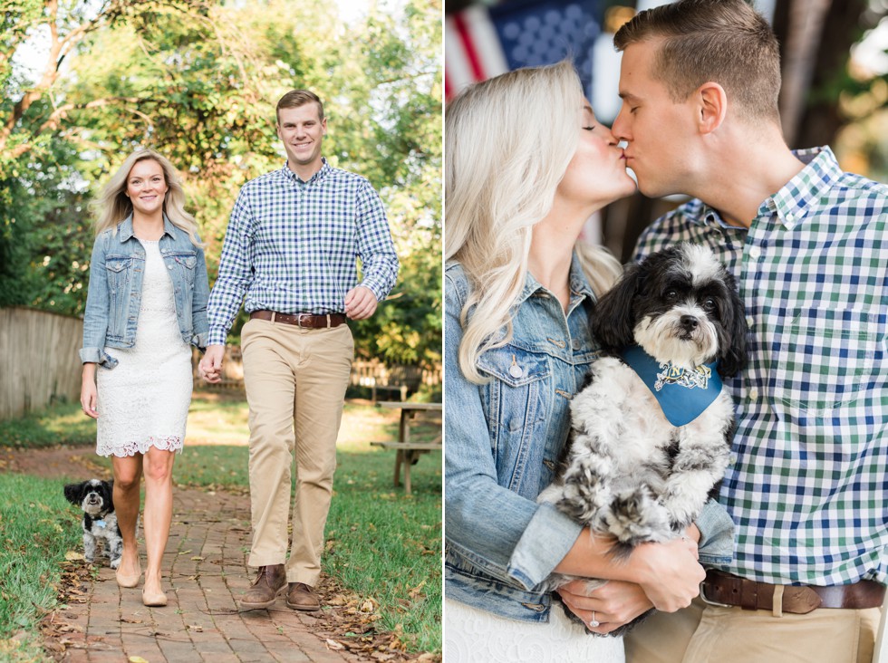 Annapolis engagement photo with black and white dog