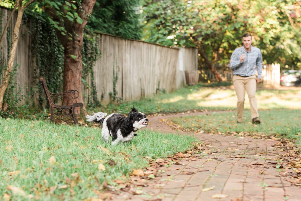 Annapolis engagement photo with black and white dog