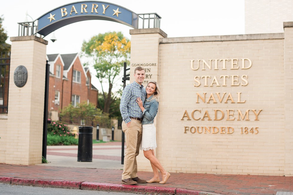 United States naval Academy engagement photo at Gate 1