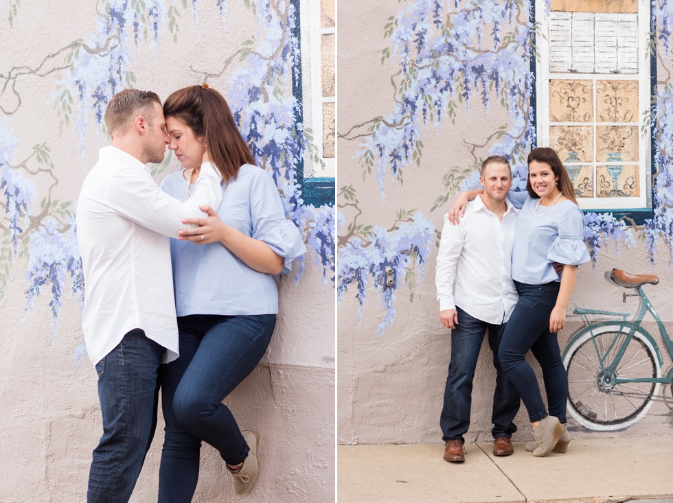 Engaged couple on Annapolis Mural