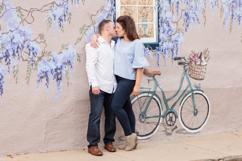 Engaged couple on Annapolis Mural