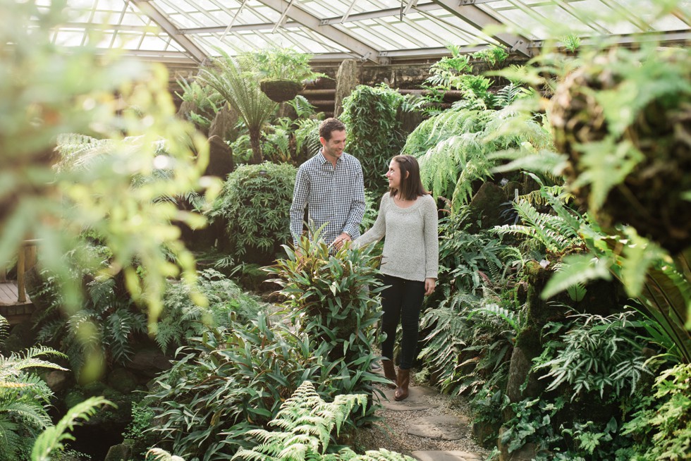 engagement photos in Greenhouse at Morris Arboretum