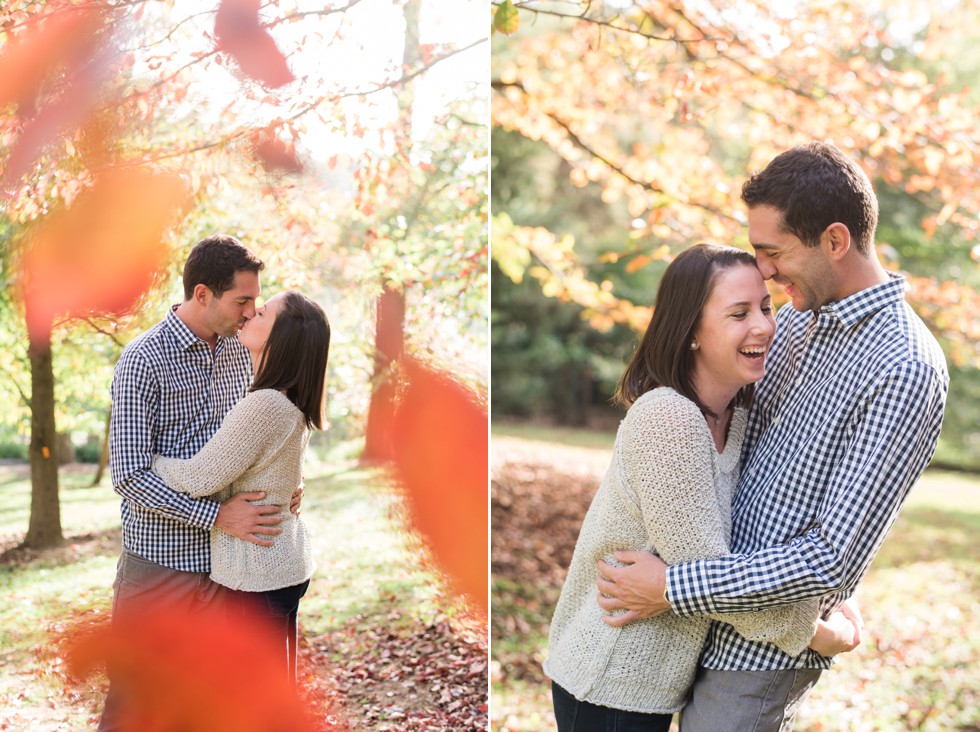 engagement photos during that fall at Morris Arboretum