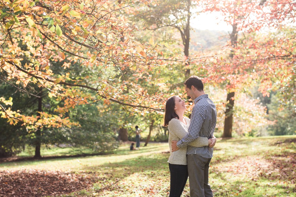 engagement photos during that fall at Morris Arboretum