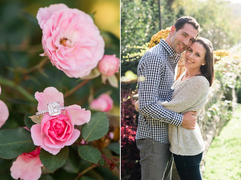 fall engagement photos at Morris Arboretum Rose Garden