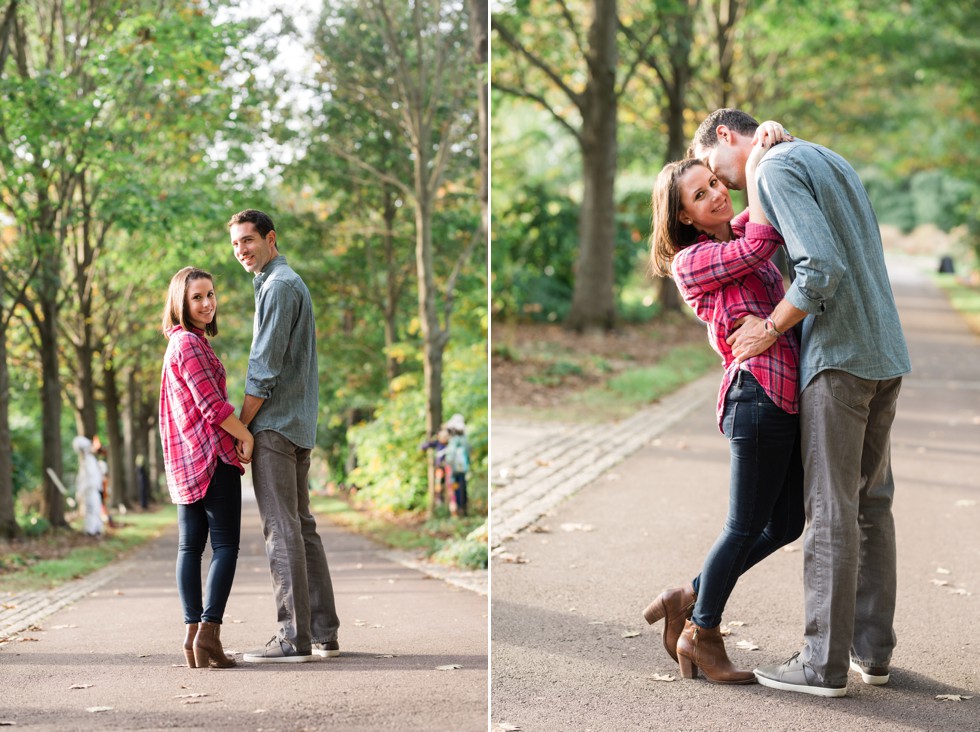 fall engagement photos at Morris Arboretum Rose Garden