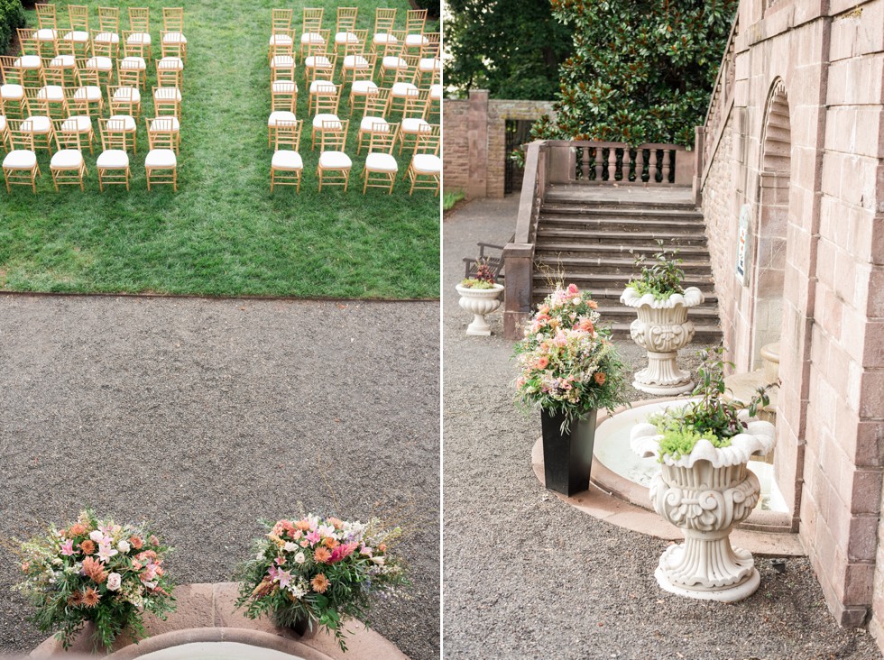 ceremony setup with flowers at Tyler Gardens