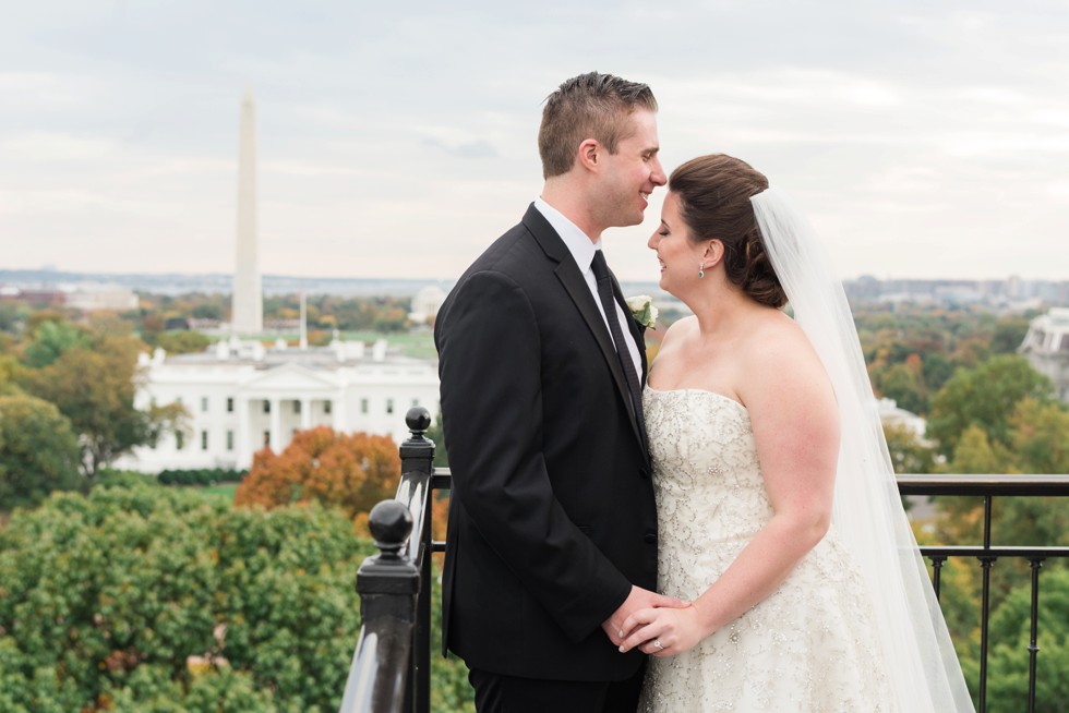 Wedding photos with Whitehouse in the background at The Hay Adams Hotel in DC