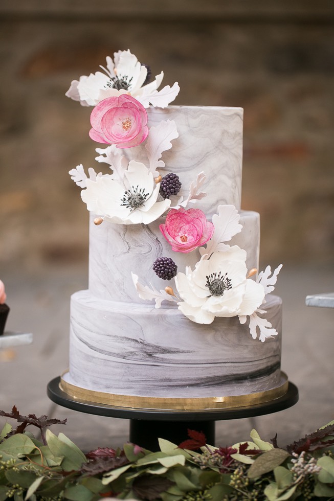 3 tier wedding cake with flower details