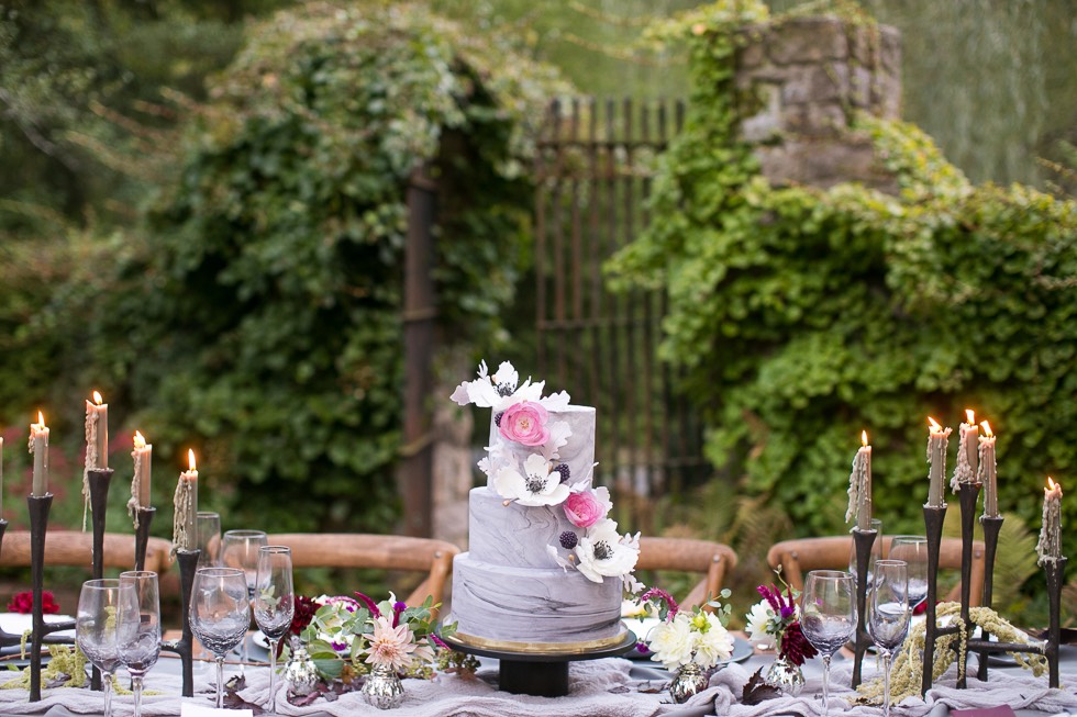 wedding cake on reception table