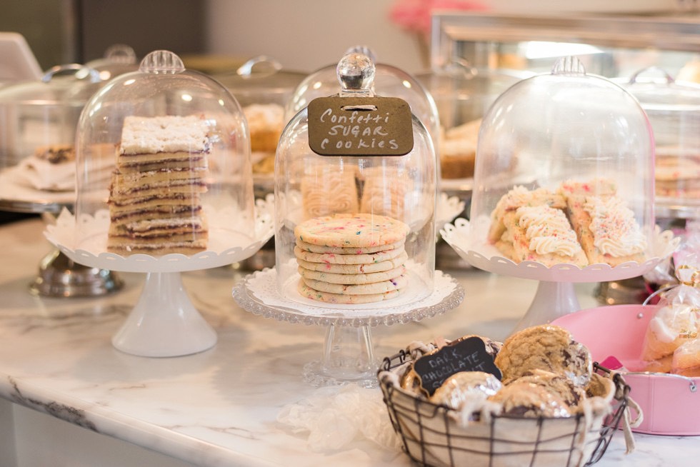 display of wedding cakes in Philadelphia bakery