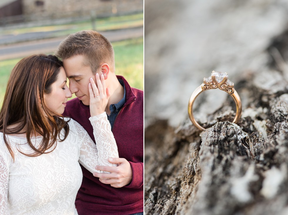 Rose gold three diamond engagement ring