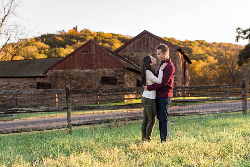 Fall engagement at Thompson-Neely House in Washington Crossing Historic Park