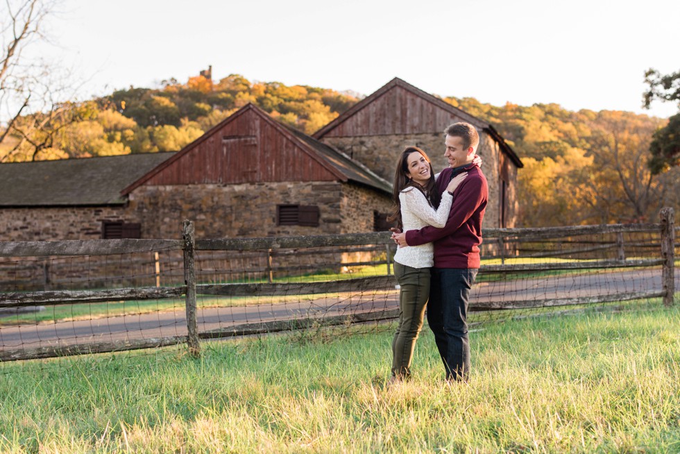 Fall engagement at Thompson-Neely House in Washington Crossing Historic Park