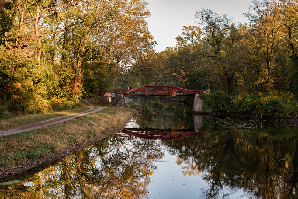 Autumn red bridge Washington Crossing Historic Park