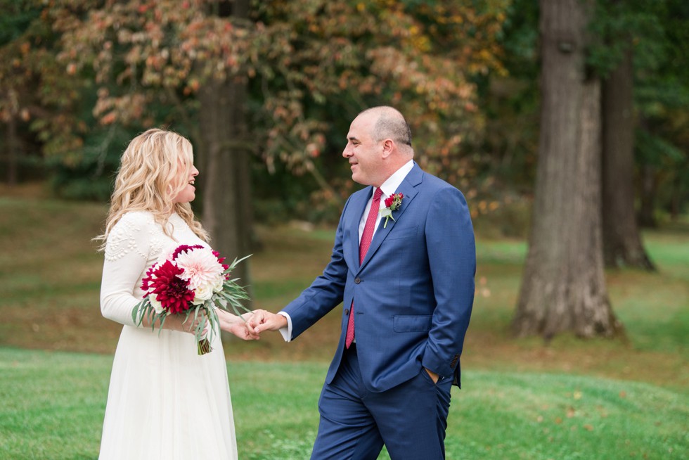 First look during the Fall wedding at Sunnybrook Golf Club 