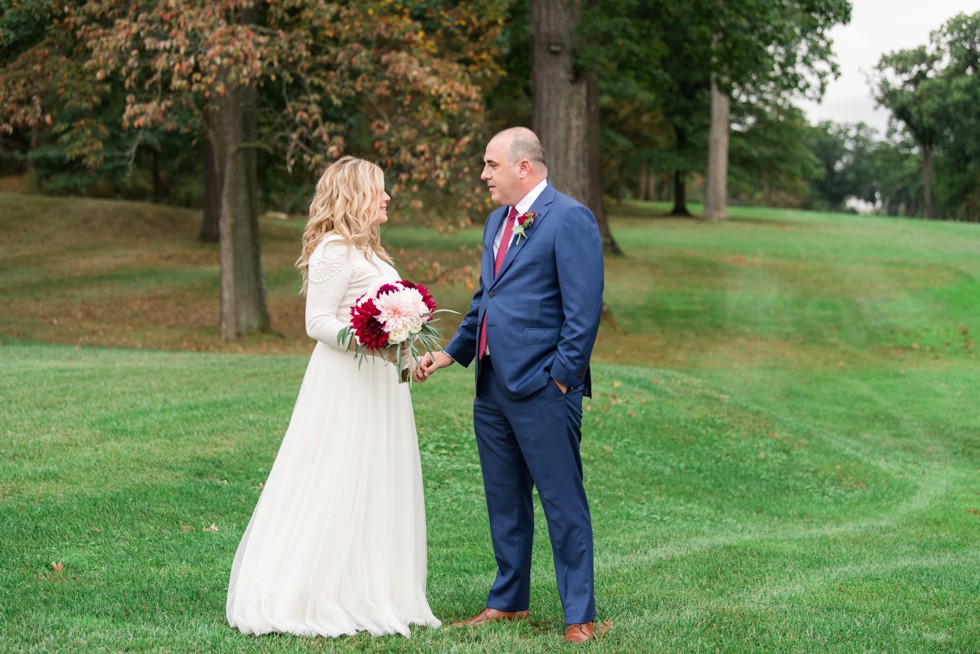 First look during the Fall wedding at Sunnybrook Golf Club 