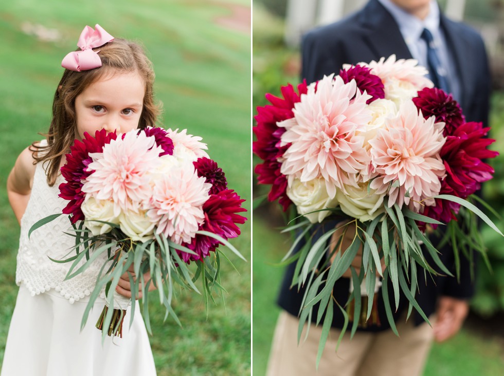 Sunnybrook Golf Club and flower girl holding Ilonka Floral Design Dahlia bouquet