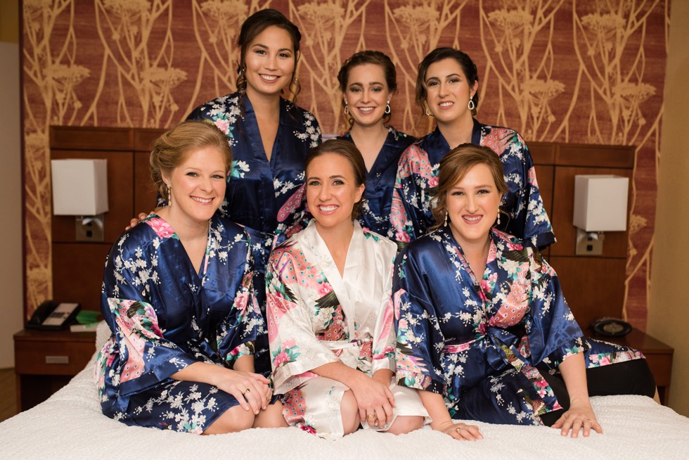 floral bridesmaid robes in navy