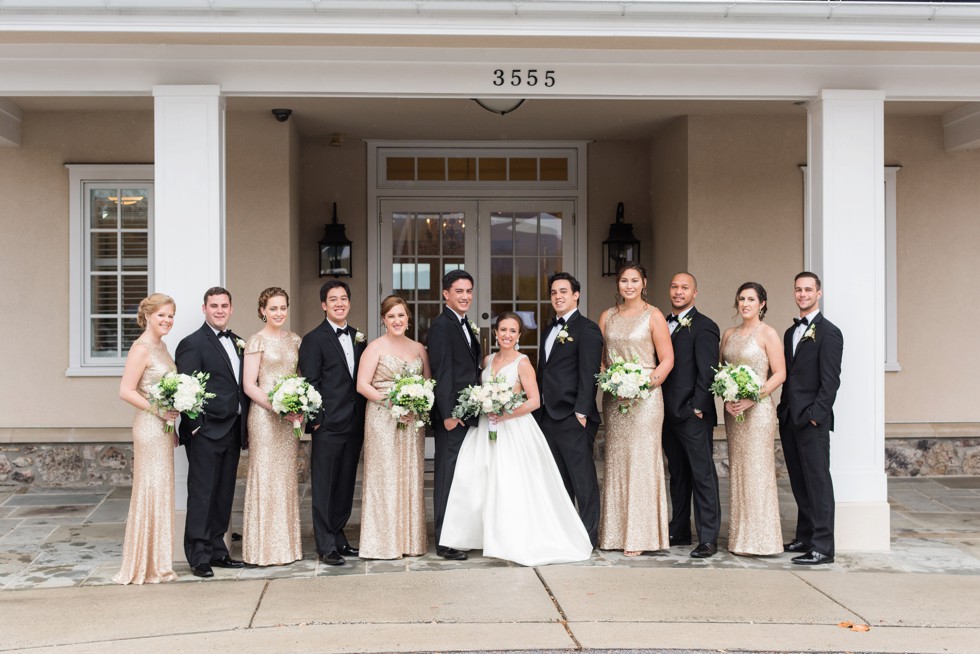 gold sequin wedding party in the mountains