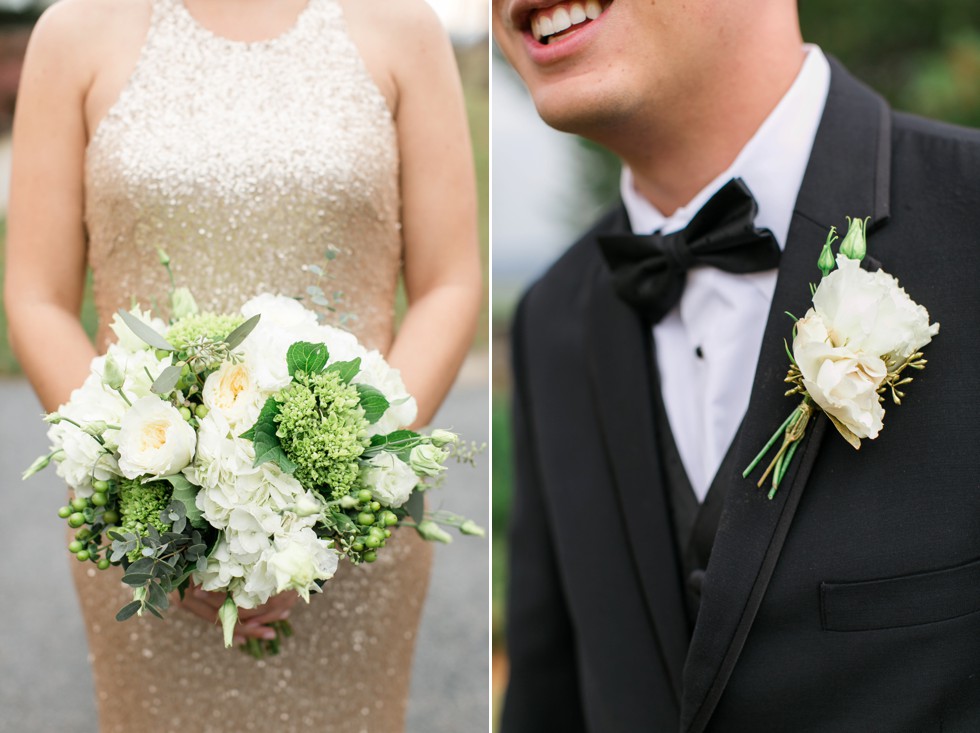 gold sequin bridesmaid dresses on a mountain