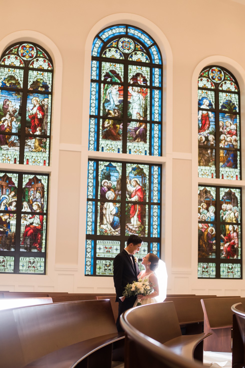 wedding couple at Saint Katharine Drexel Catholic Church