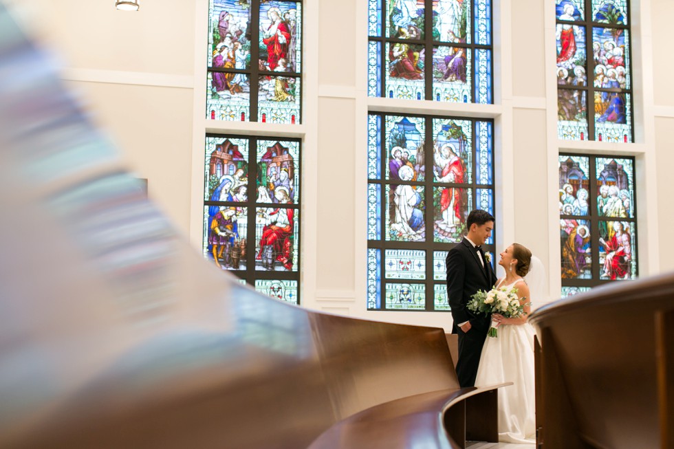 wedding couple at Saint Katharine Drexel Catholic Church