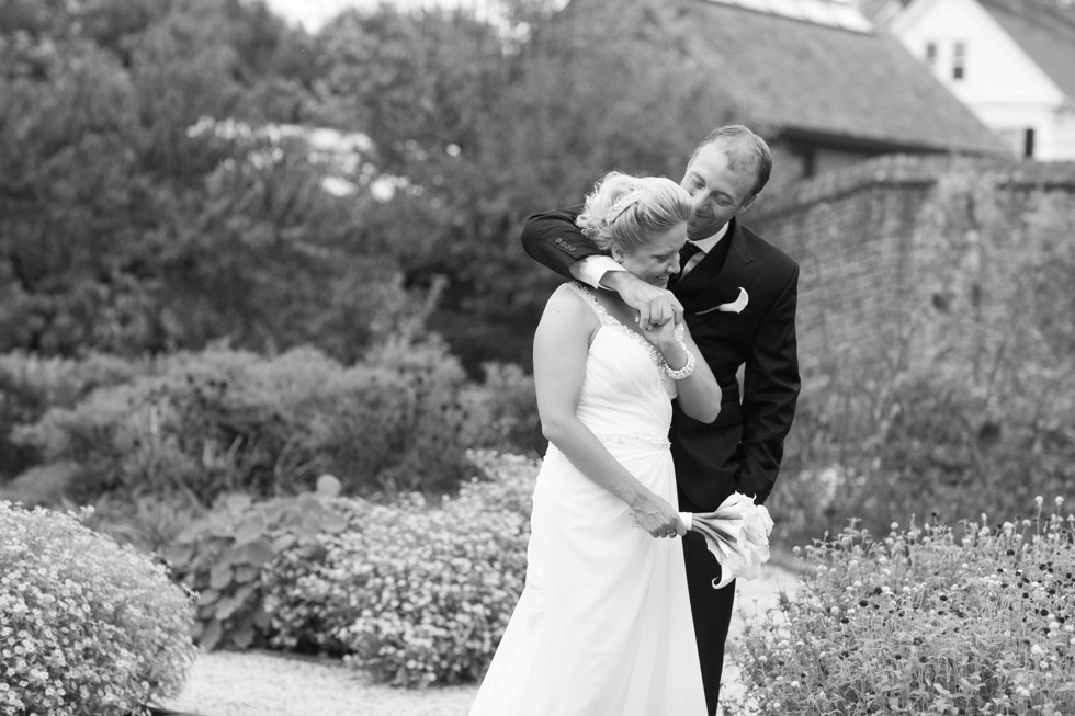 black and white hug elopement photo