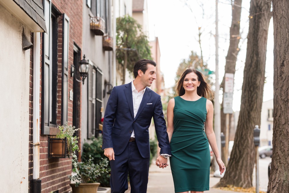 walking hand in hand down fitler square philadelphia