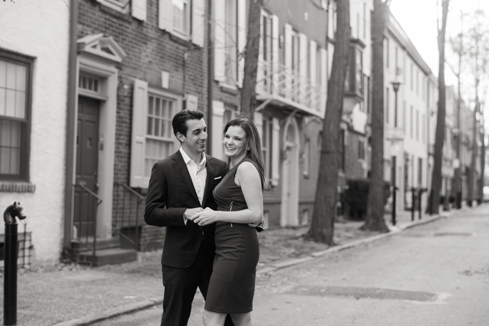 Fitler square engagement black and white photo