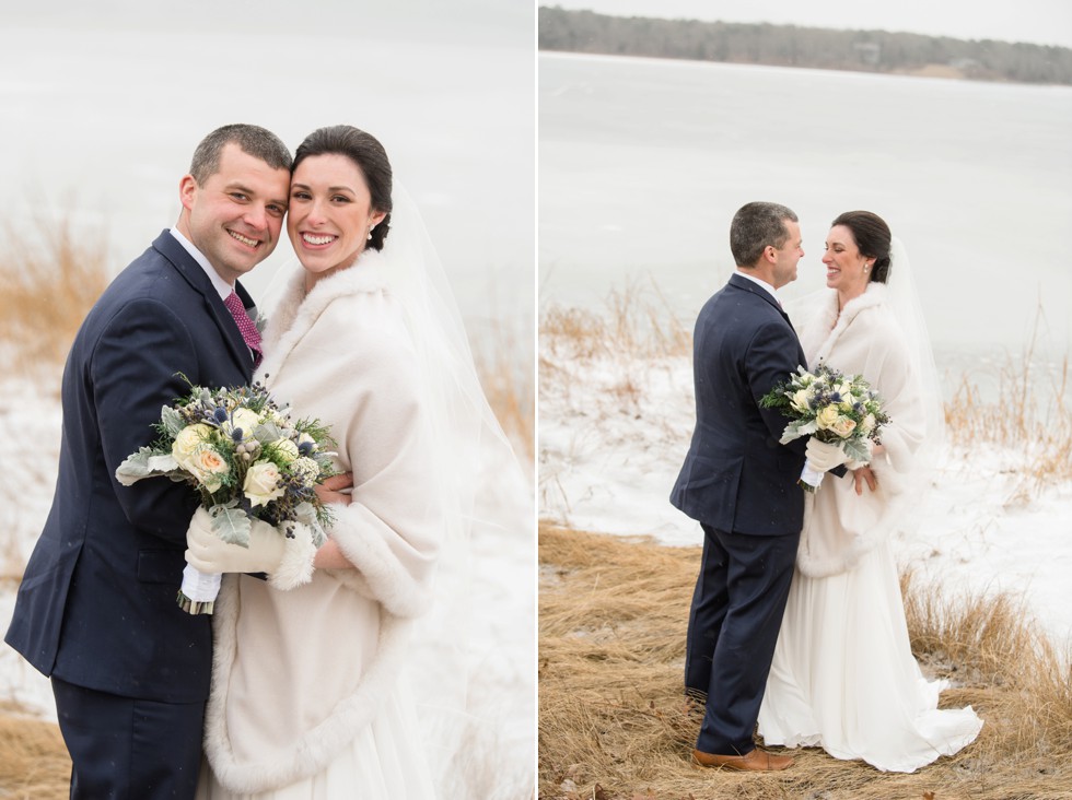 Snowy winter wedding at Waquoit Bay Cape Cod