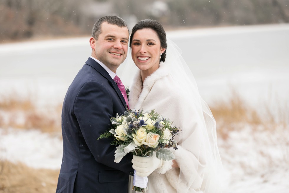 Snowy winter wedding at Waquoit Bay Cape Cod