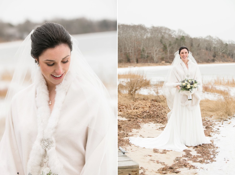 Snowy winter wedding at Waquoit Bay Cape Cod